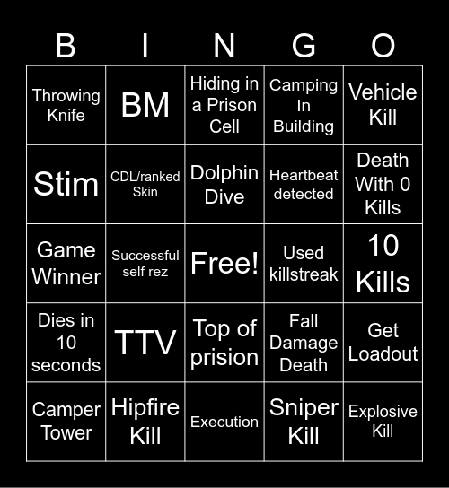 Warzone Rebirth Bingo Card