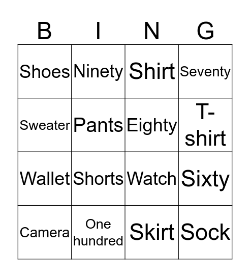 UNIT 6 Bingo Card