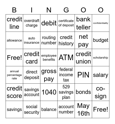 show me the money Bingo Card
