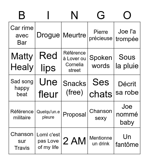TTPD Listening party Bingo Card