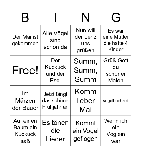 Frühlingslieder Bingo Card