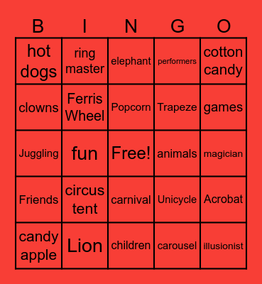 Circus Bingo Card