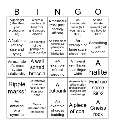 Geology Scavenger Bingo! Bingo Card