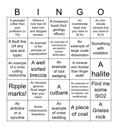 Geology Scavenger Bingo! Bingo Card