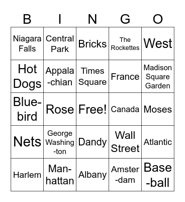 New York Trivia Bingo Card