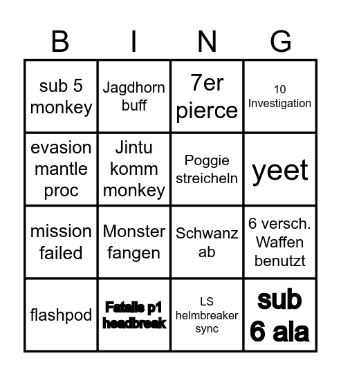 Monster Hunter Bingo Card