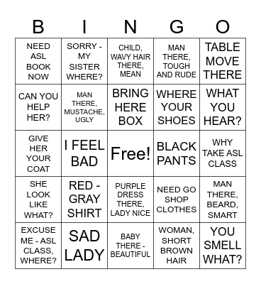 ASL 1 Bingo Card