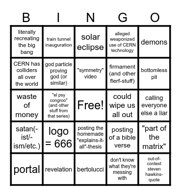CERN conspiracy theory Bullshit-Bingo Card