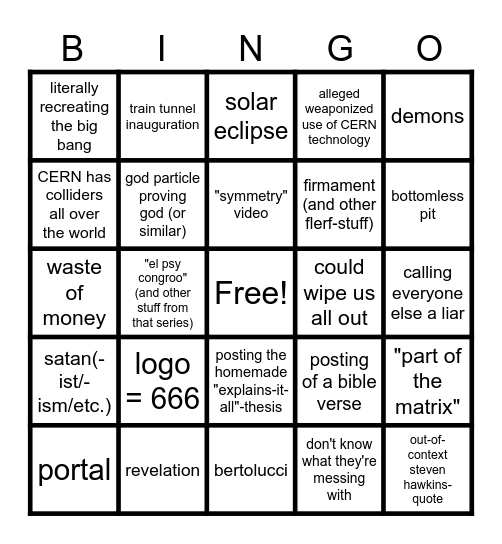 CERN conspiracy theory Bullshit-Bingo Card