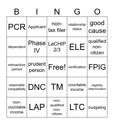 Policy I Bingo Card