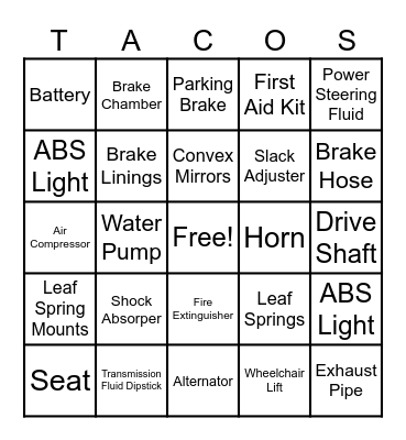 Parts to a School Bus Bingo Card