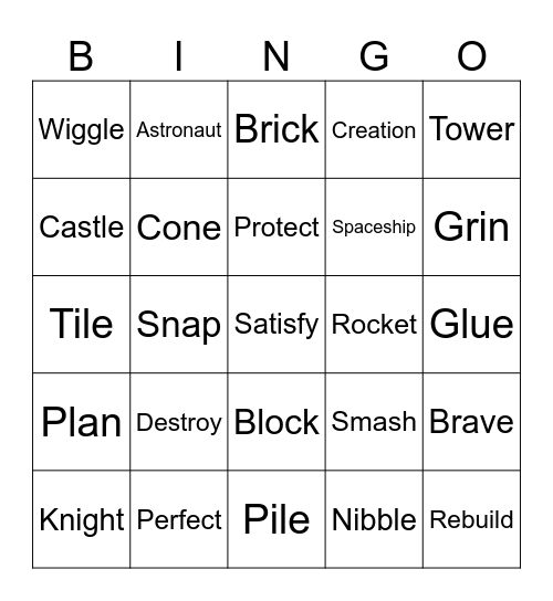 Julia's Castle Vocabulary Bingo Card