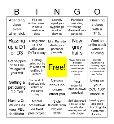 LECOM Class of 2026 Shenanigans Bingo Card