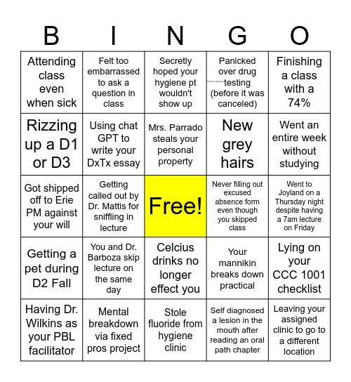 LECOM Class of 2026 Shenanigans Bingo Card