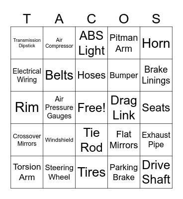 Parts To A School Bus Bingo Card