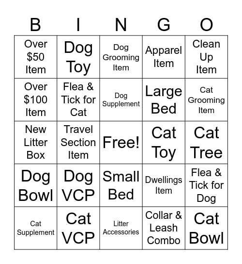 Dog & Cat Supplies! Bingo Card