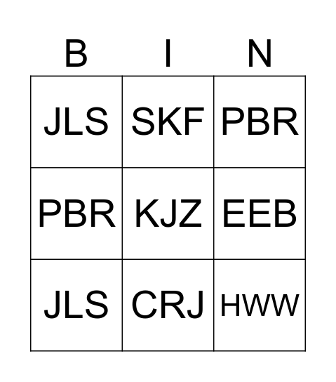 SAA Initial Bin(go) Bingo Card