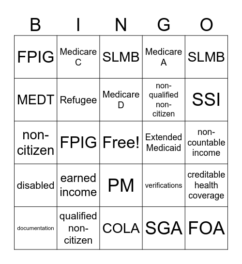Policy II Bingo Card