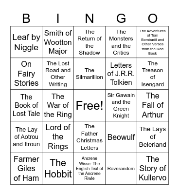 Tolkien Reading Bingo Card