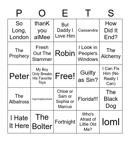 THE TORTURED POETS DEPARTMENT Bingo Card