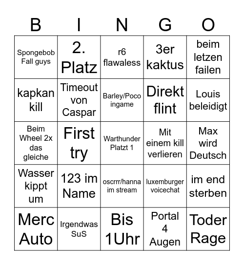 XXL Win Challenge Bingo Card