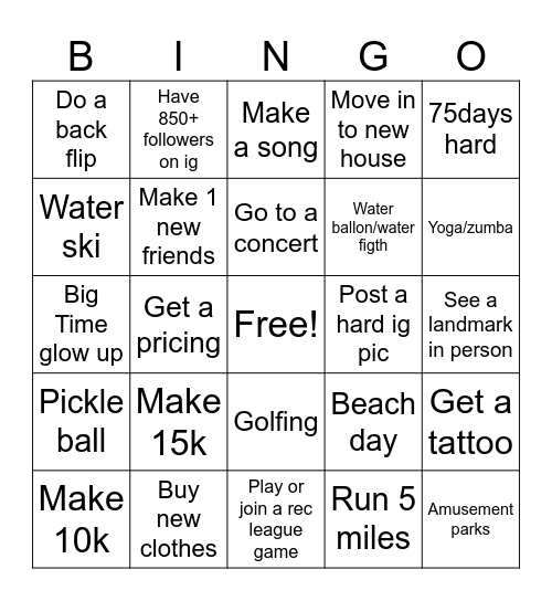 Summer bingo Card