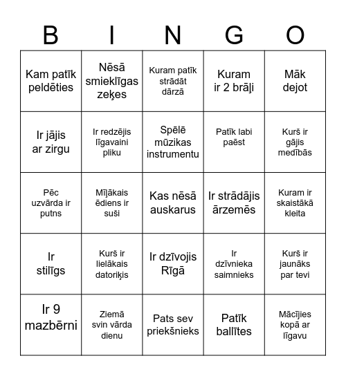 Kāzu Bingo Card