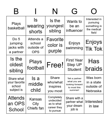 Getting To Know One Another! Bingo Card