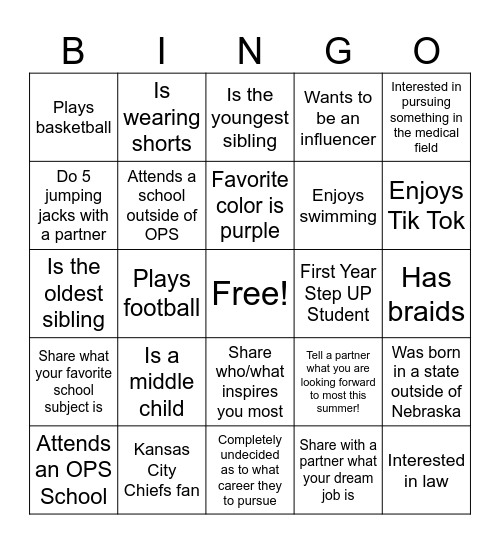 Getting To Know One Another! Bingo Card