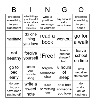 * Wellness BINGO * Bingo Card