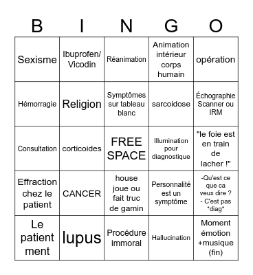 Dr House Bingo s8 Bingo Card