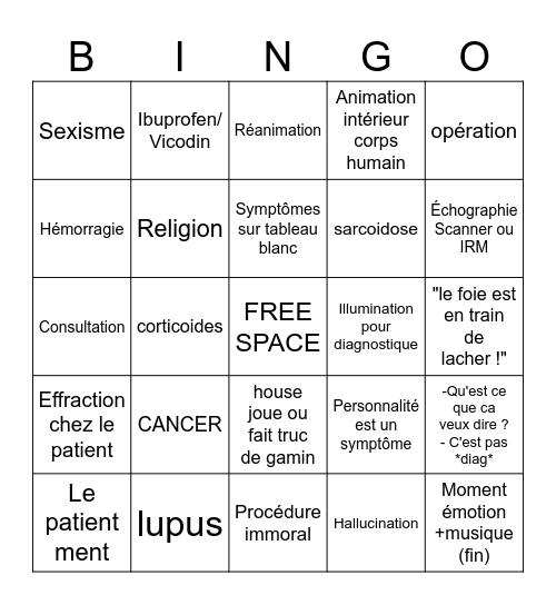 Dr House Bingo s8 Bingo Card