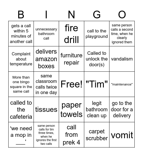 Mr. Tim Bingo Card