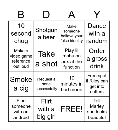 Birthday Bingo Card