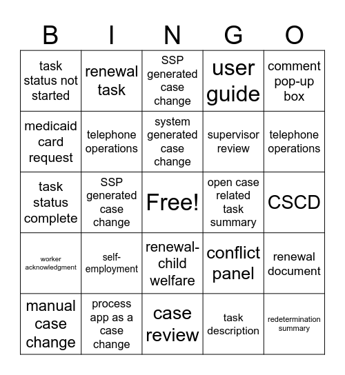 Case Change and Renewal Bingo Card