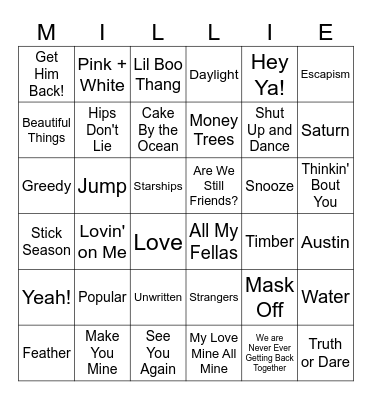 Birthday Music Bingo Card