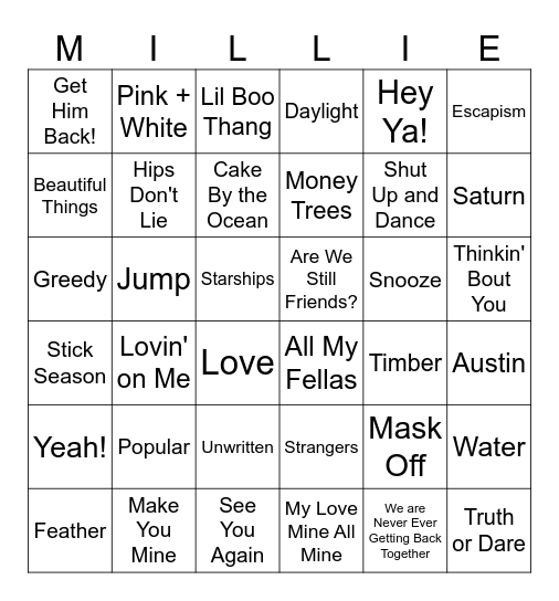 Birthday Music Bingo Card