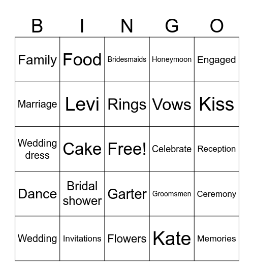 Bridal Shower Bingo Card