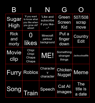 YouTube shorts Bingo Card