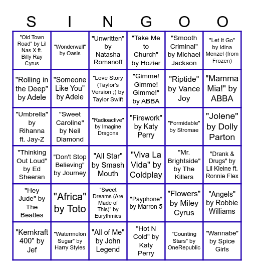 ESN MUSIC BINGO BABY Bingo Card