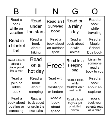 Summer Reading Adventures Bingo Card