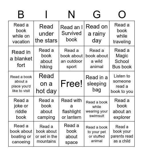Summer Reading Adventures Bingo Card