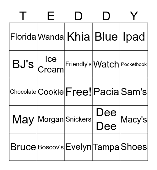 These are a few of my favorite things Bingo Card