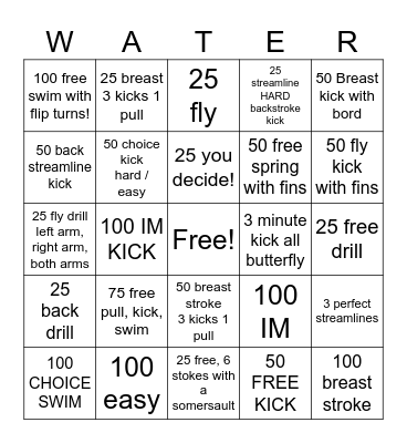 SWIMMERS BINGO CHALLENGE Bingo Card