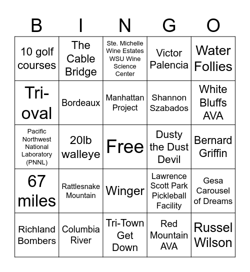 "Get to Know Tri-Cities" Bingo! Bingo Card