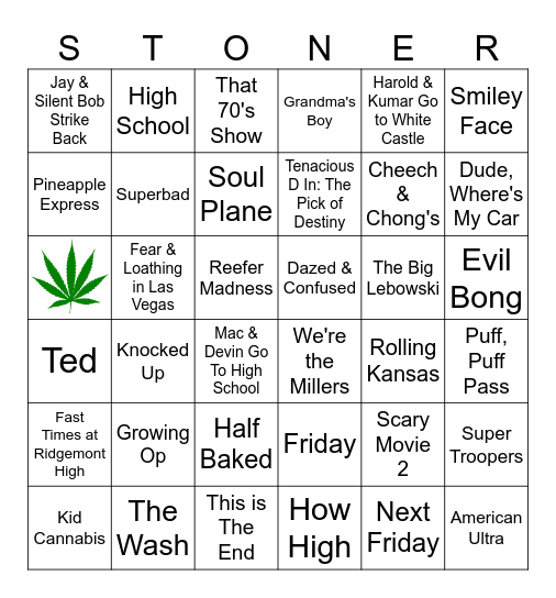 Stoner Movies Bingo Card