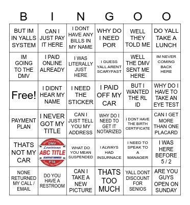 PTA Bingo Card