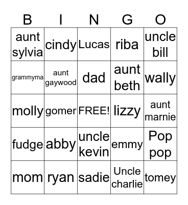 Murphy Family Bingo Card