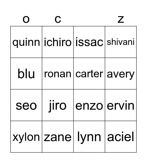 hua Bingo Card