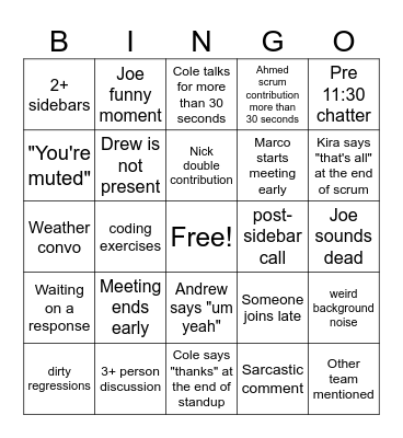 MP Standup Bingo Card